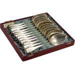 20th century, Warsaw, Gustaw Radke, set of 12 silver dinner spoons in a wooden box