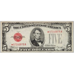 États-Unis d'Amérique, 5 dollars 1928, billet à cours légal, série de remplacement