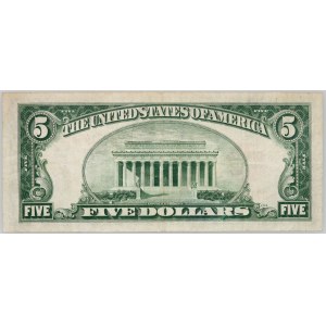 États-Unis d'Amérique, 5 dollars 1928, billet à cours légal, série de remplacement