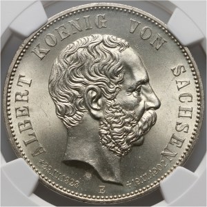 Germany, Saxony, Albert, 5 Mark 1902 E, Muldenhütten, Commemorating the death of King Albert