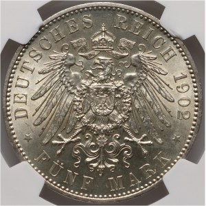 Germany, Saxony, Albert, 5 Mark 1902 E, Muldenhütten, Commemorating the death of King Albert
