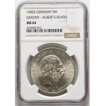 Germany, Saxony, Albert, 5 Mark 1902 E, Muldenhütten, Commemorating the death of King Albert