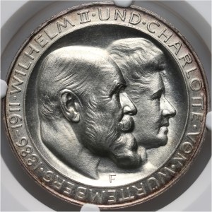 Germany, Wurttemberg, Wilhelm II, 3 Mark 1911 F, Stuttgart, Silver Wedding Anniversary, Proof
