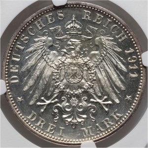 Germany, Wurttemberg, Wilhelm II, 3 Mark 1911 F, Stuttgart, Silver Wedding Anniversary, Proof