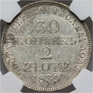 Russian partition, Nicholas I, 30 kopecks = 2 zlotys 1839 MW, Warsaw