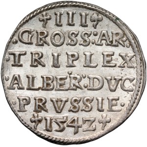 Ducal Prussia, Albrecht Hohenzollern, trojak 1542, Königsberg