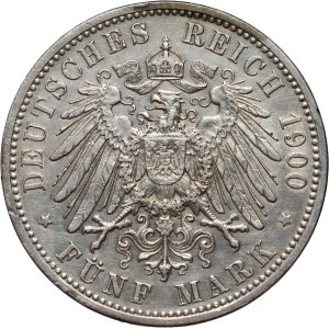 Germany, Oldenburg, Frederick Augustus, 5 Mark 1900 A, Berlin