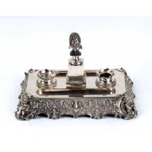 GIUSEPPE GIOVARA Italian silver inkwell with dedication to Alessandro Riberi
