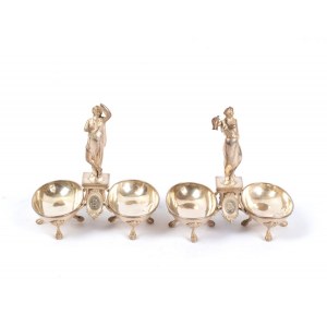 A pair of French solid silver salt cellars