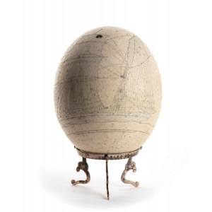 CHRISTOFLE Engraved ostrich egg on metal base
