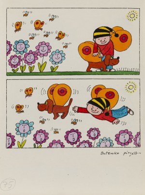 Bohdan Butenko (1931 Bydgoszcz - 2019 ), Gapiszon i motyle, ilustracja do czasopisma 