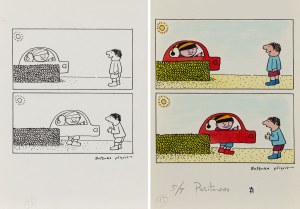 Bohdan Butenko (1931 Bydgoszcz - 2019 ), Gapiszon i pojazd, ilustracja do czasopisma 