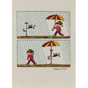 Bohdan Butenko (1931 Bydgoszcz - 2019 ), Gapiszon und der Regenschirm, Illustration für die Zeitschrift Teddy Bear
