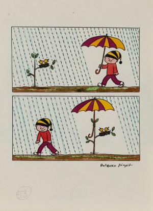Bohdan Butenko (1931 Bydgoszcz - 2019 ), Gapiszon i parasol, ilustracja do czasopisma 