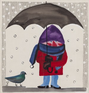 Jerzy Flisak (1930 Warszawa - 2008), Chłopiec i gołąb, ilustracja, lata 60. XX wieku