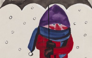 Jerzy Flisak (1930 Warszawa - 2008), Chłopiec i gołąb, ilustracja, lata 60. XX wieku