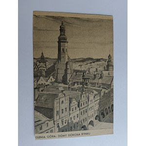 POSTCARD JELENIA GÓRA HOUSES AROUND THE MARKET, STAMP, THIN PAPER