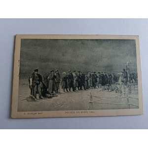 POSTCARD POLISH PAINTING GROTTGER GROTTGER POCHÓD NA SYBIR, PRE-WAR DAMAGED