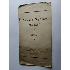 CENNIK OGÓLNY KODAK 1935 R, WARSZAWA, APARATY FOTOGRAFICZNE