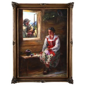 Sylweriusz SASKI (1864-1954), Góralskie zaloty - dudziarz i dziewczyna