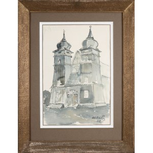 Wiktor ZIN (1925-2007), Façade d'une église en bois (1982)