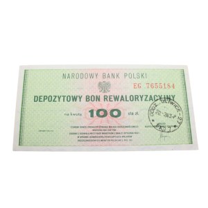 Deposit revaluation voucher, 1983. 100 zloty