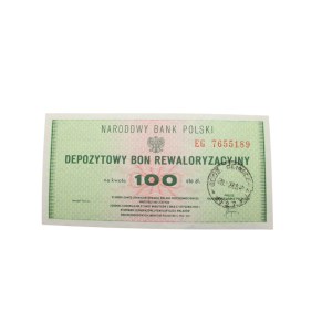 Deposit revaluation voucher, 1983. 100 zloty