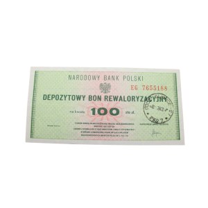 Deposit revaluation voucher, 1983. 100 zloty
