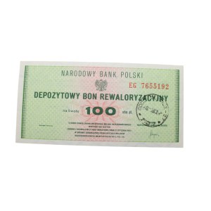 Deposit revaluation voucher, 1983. 100 zloty