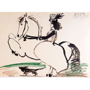 Pablo Picasso (1881 - 1973), Jacqueline on horseback XI, z cyklu Toros y Toreros (Byki i toreadorzy), 1961