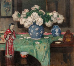 Alfons KARPIŃSKI (1875 - 1961), Martwa natura z japońską figurką