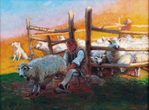 Zefiryn ĆWIKLIŃSKI (1871-1930), Koszar z owcami, 1922