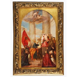 Malarz nieokreślony, XX w., Adoracja Matki Bożej z Dzieciątkiem - wg Paolo Veronese