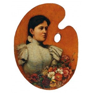 Malarz nieokreślony, XX w., Portret kobiety z kwiatami