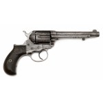 Revolver Colt model 1877 (Thunderer) s pouzdrem, nábojovým pásem a soudkem na střelný prach