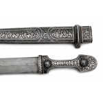 Miniaturní kinžál se stříbrnými kováním zdobeným niellem