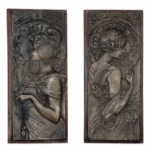 Dva secesní reliéfy, Pírko a Petrklíč, Alfons Mucha