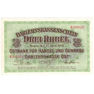 Poznań, 3 ruble 1916, seria E ''...wystara''