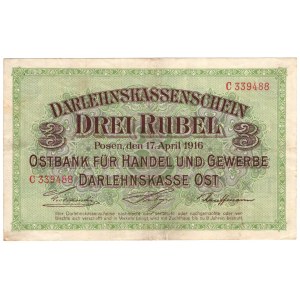 Poznań, 3 ruble 1916, seria C ''...wystara''