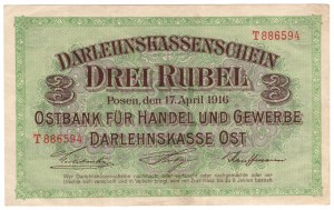 Poznan, 3 rubles 1916, T series