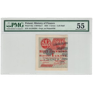 Bilet zdawkowy, 1 grosz 28.04.1924, seria AA, lewa strona