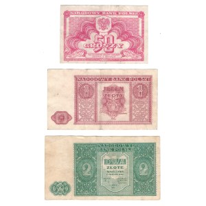 50 groszy 1944, 1 złoty 1946, 2 złote 1946 - zestaw 3 sztuk