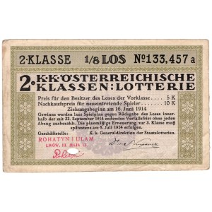 Lwów, 1/8 losu na loterię 1914 - ROHATYN I ULAN