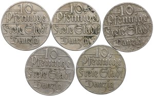 Free City of Danzig, 10 fenig 1923 - set of 5 pieces