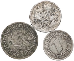 Free City of Danzig, 5 guilders 1935, 1 guilder 1923, 1 guilder 1932 - set of 3 pieces