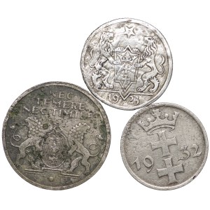 Wolne Miasto Gdańsk, 5 guldenów 1935, 1 gulden 1923, 1 gulden 1932 - zestaw 3 sztuk