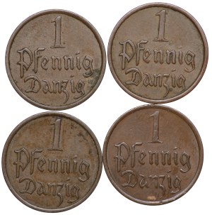 Free City of Danzig, 1 fenig 1937 - set of 4 pieces
