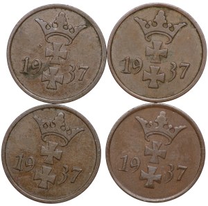 Free City of Danzig, 1 fenig 1937 - set of 4 pieces