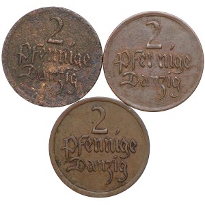 Wolne Miasto Gdańsk, 2 fenigi 1926 - zestaw 3 sztuk