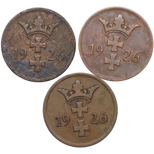 Wolne Miasto Gdańsk, 2 fenigi 1926 - zestaw 3 sztuk